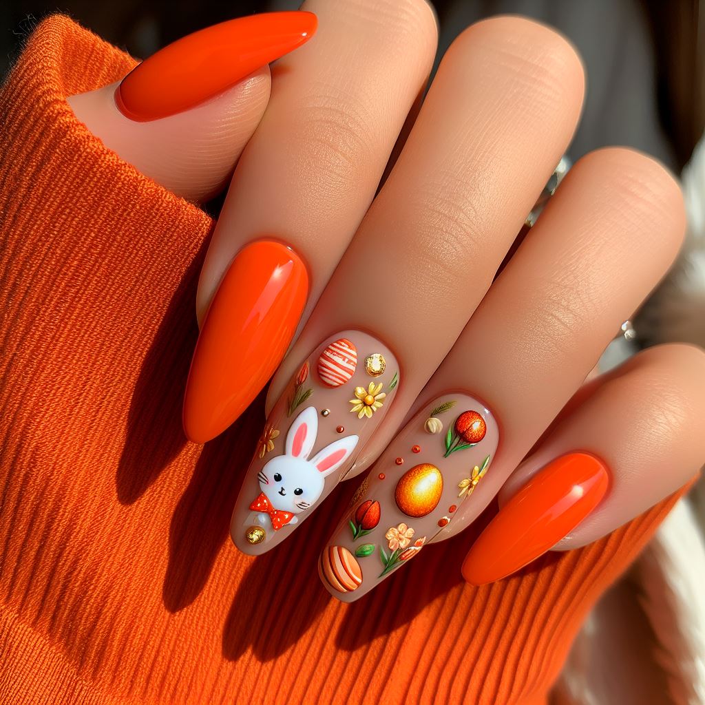 Adorable Orange Easter Nails