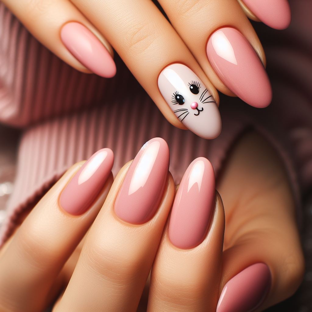 Beautiful Pink Bunny Nails