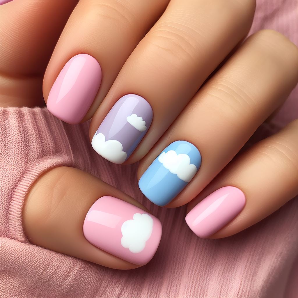 Cut Pastel Clouds nails