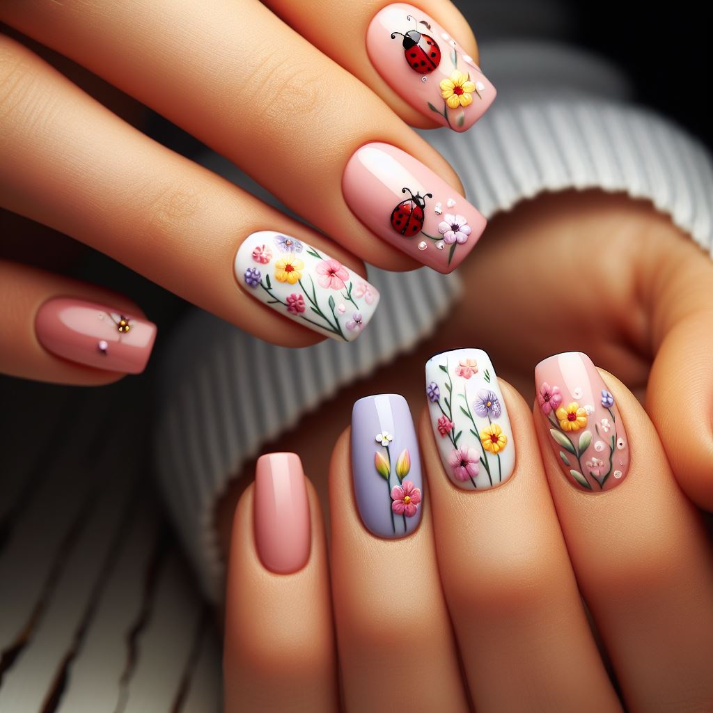 Soft nails with flower dots